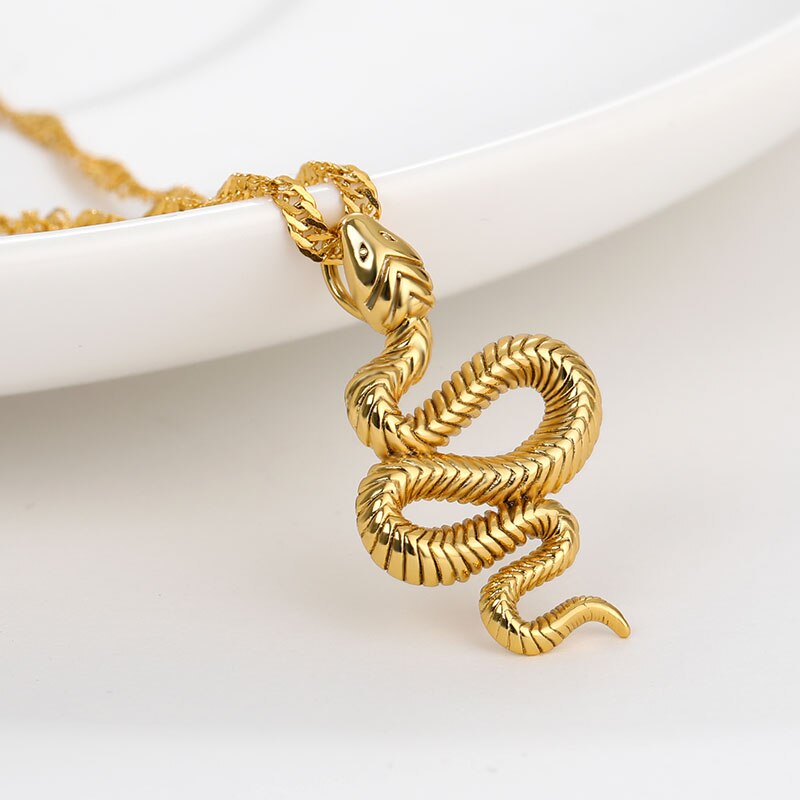 18K Gold Snake Necklace Goth Snake Pendant Necklace For Women Stainless Steel Gold Plated