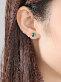 Emerald earrings with gold plated 18k .925 sterling silver tigers eye gemstone for good luck for men and woman, oval gold earrings studs that wont tarnish or turn green waterproof sterling silver hypoallergenic earrings green and gold Kesley Boutique shopping in Miami jewelry store Kesley Boutique