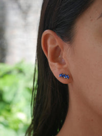 Blue and silver rectangle diamond cz baguette stud earrings Kesley Boutique, trending_popular_ men_women, waterproof_earrings