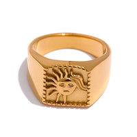 Yhpup Sun Abstract Ring Stainless Steel Golden Texture Metal Geometric