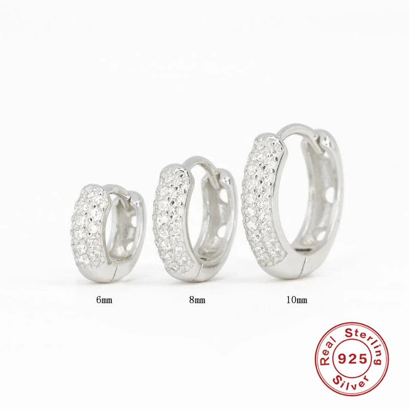 KESLEY 925 Sterling Silver Pave White CZ Stone Thick Hoop Earrings Small For Men and Women