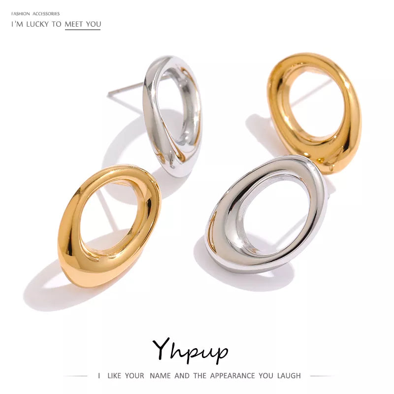 Yhpup Stainless Steel Round Hollow Stud Earrings Minimalist Metal