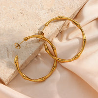 Thin Bamboo Large Gold Hoop Earrings KESLEY New Minimalist Medium Size Hoop Earrings Waterproof Hypoallergenic