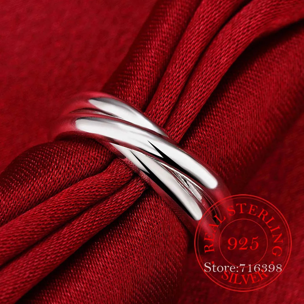 925 Sterling Silver Jewelry Three Circles Couple's Wedding Silver