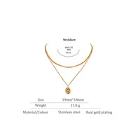 KESLEY  Layered Necklace with Round Pendant Real Gold Plated Stainless Steel Hypoallergenic Statement Jewelry