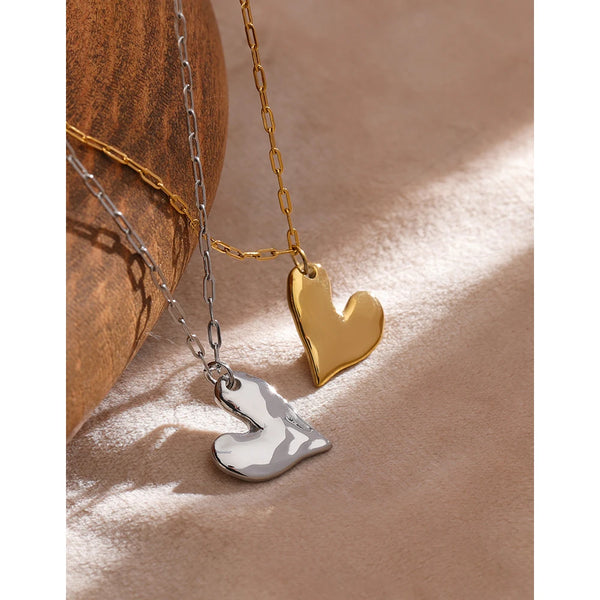 Yhpup Golden Heart Pendant Necklace Trendy Stainless Steel Chain