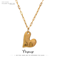 Yhpup Golden Heart Pendant Necklace Trendy Stainless Steel Chain