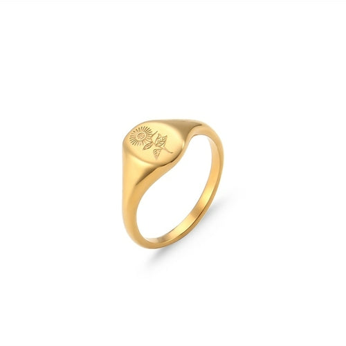 Engraved Flower Ring Waterproof Ring Tarnish Free Stainless Steel 18k Gold Plated Engraving KESLEY