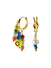 Happy Face Smiley Colorful Hoop earrings with freshwater pearl 18k gold plated unique colorful small hoop earrings miss match  hoop earrings for men and woman trending, popular-instagram reels and tiktok famous brands , influencer earrings Kesley Boutique