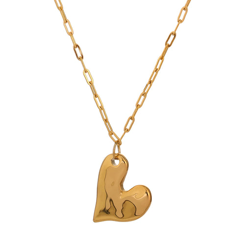 Yhpup Golden Heart Pendant Necklace Trendy Stainless Steel Chain