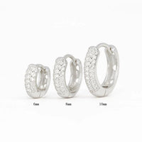 KESLEY 925 Sterling Silver Pave White CZ Stone Thick Hoop Earrings Small For Men and Women