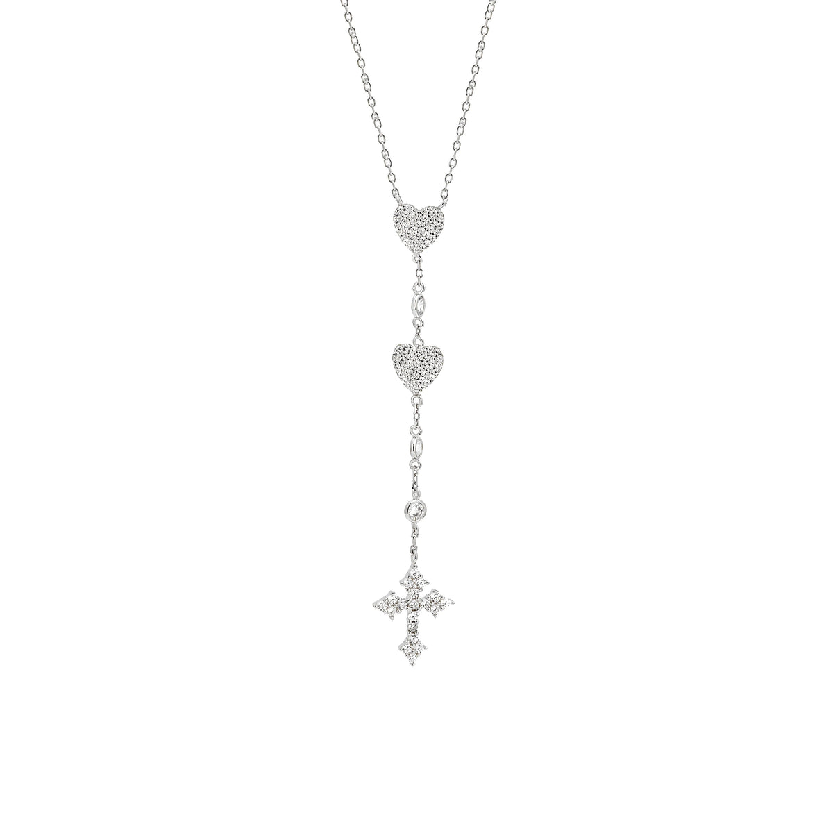 cross necklaces sterling silver .925 waterproof, rosary necklace, lariat, y dainty necklace with hearts, designer luxury unique necklaces, bridal gifts, jewelry for brides, bridesmaids necklaces, religious gift ideas. Unique influencer necklaces, bathing suit jewelry, valentines and mothers day gift ideas, trending on instagram and tiktok, unique jewelry unisex necklaces Kesley Boutique, unique jewelry 