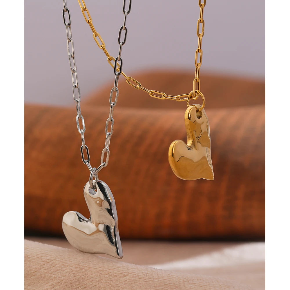 Yhpup Golden Heart Pendant Necklace Trendy Stainless Steel Chain