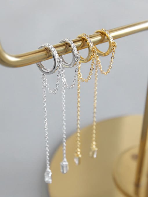 Hoop earrings with chain and rectangle diamond handing gold-sterling silver -Earrings for men and women-hypo-allergenic-waterproof-cute trending earrings for men and women waterproof hypoallergenic-trending jewelry Kesley Boutique