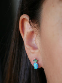 Pineapple Opal Stud Earrings, 925 Sterling Silver Hypoallergenic Luxury Earrings