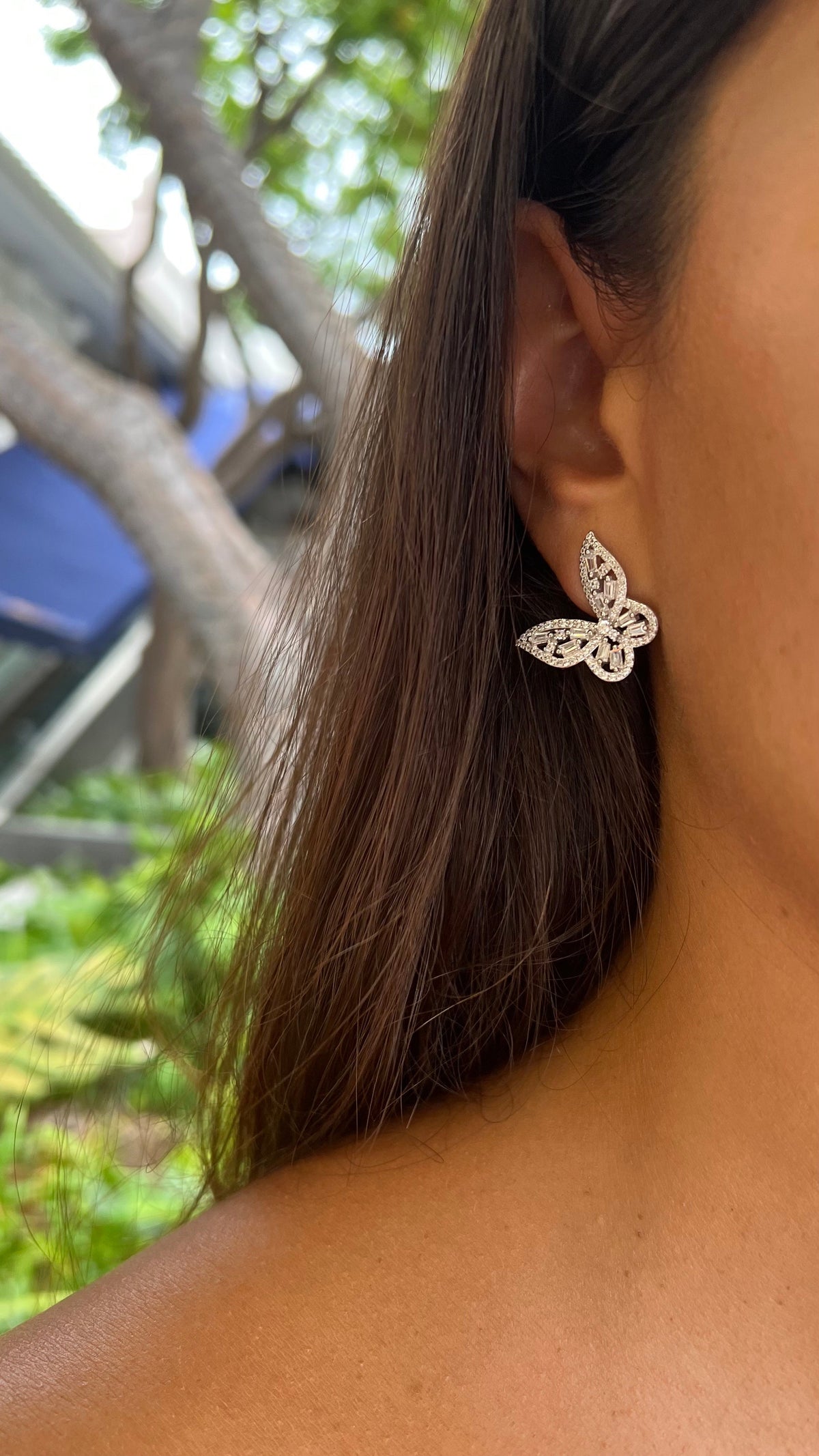 Large butterfly Diamond CZ .925 sterling silver earrings Butterfly earrings Miami, Event jewelry, wedding jewelry bridesmaids jewelry effect earrings , date jewelry Birthday Jewelry designer earrings 