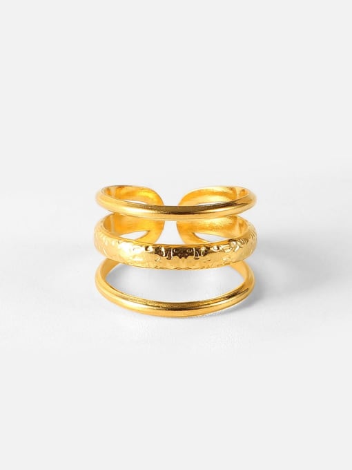 Gold stacked ring adjustable. Stainless steel 18k gold plated stacked ring waterproof. Gold rings that wont turn green. Three layer ring. Pinky rings. Unique trending rings that wont tarnish. Kesley Boutique