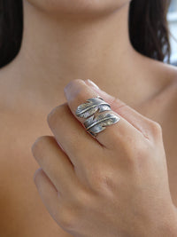 Feather Silver Ring, .925 Sterling Silver Waterproof Adjustable Ring