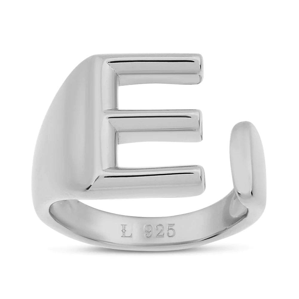 Bubble Letter Initial Adjustable Statement .925 Sterling Silver Ring