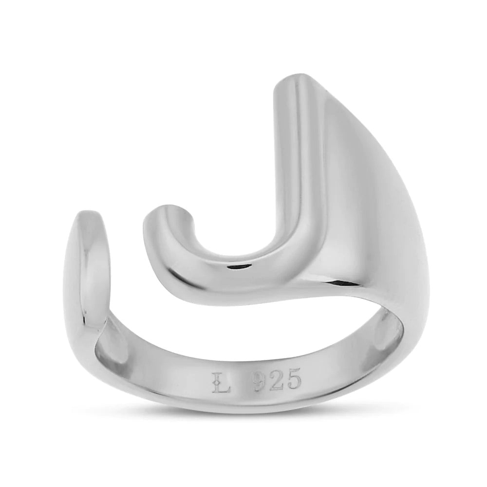 Bubble Letter Initial Adjustable Statement .925 Sterling Silver Ring