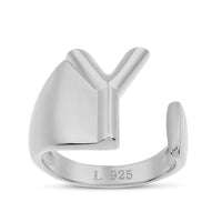 Bubble Letter Initial Adjustable Statement .925 Sterling Silver Ring