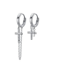 Mismatched Cross Hoop Earrings, CZ Diamond .925 sterling silver Hoop Earrings