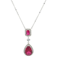 Event Silver Necklace, 925 Sterling Silver Cubic Zirconia Pear Shape Emerald Cut CZ Statement Necklace