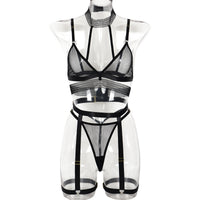 Women Clothing Thin See through Comfortable Halter Sexy Lingerie Three Piece Set