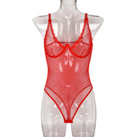 Sexy Lingerie Bottoming Women Summer Polka Dot Mesh See Through Comfortable Close Fitting Jumpsuit