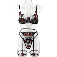 Three Dimensional Butterfly Embroidered Two Piece Set Hand Stitched Sexy Lingerie Set Women