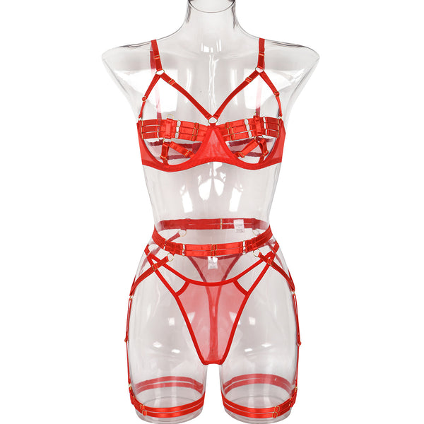 Hollow Out Cutout Sexy Lingerie Push up Sexy Sexy Three-Piece Set