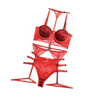 Sponge Steel Ring Shaping Lace Halter Adjustable Sexy Three-Piece Suit Underwear for Women