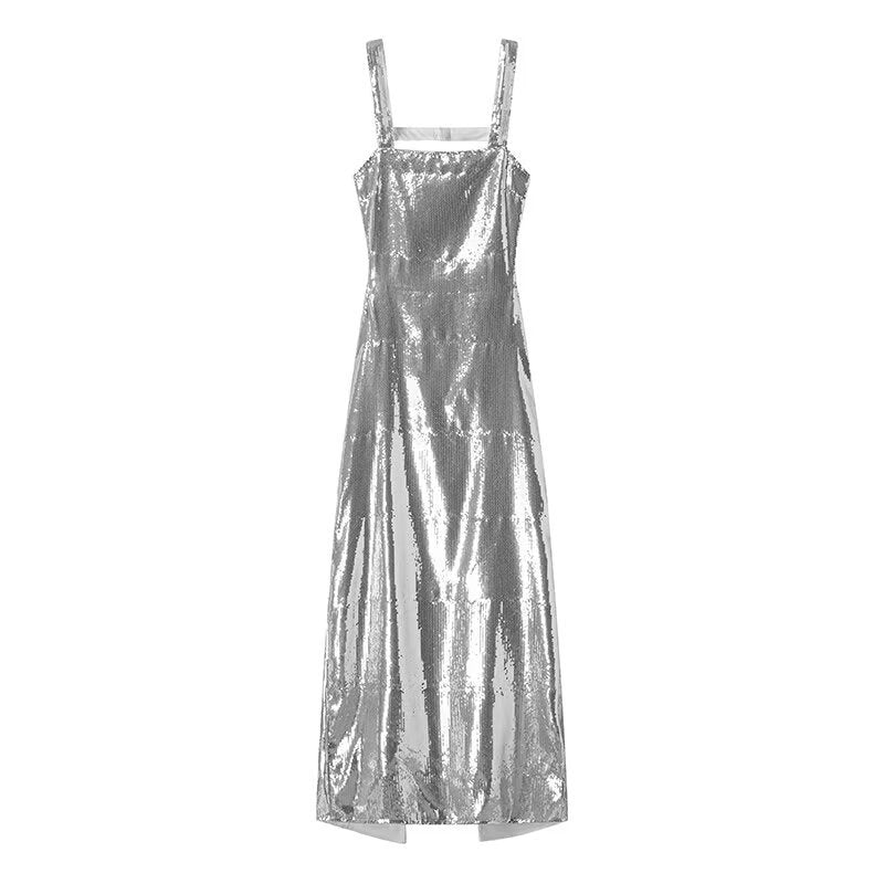 Sequin Backless Long Maxi Dress Women's Sexy Open Back Party Dress
