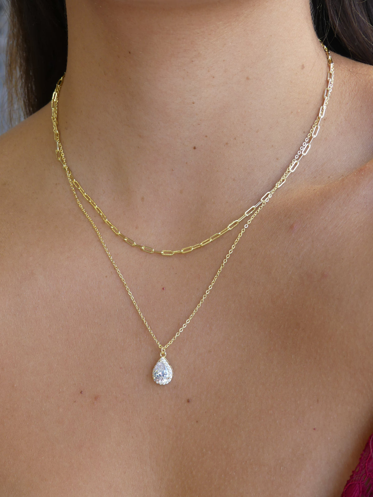 Double necklace, layering ideas-gold necklaces, dainty, gift ideas popular trending christmas gift ideas for mom or girlfriend or best friend trending necklaces instagram reels and tiktok waterproof Miami Kesley Boutique 