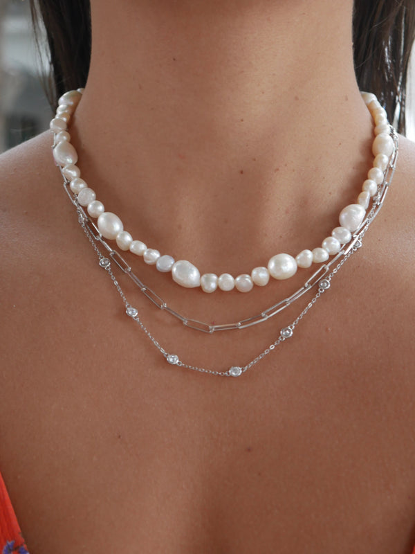 Large real pearl necklace layering necklaces with pearls, real pearls for cheap good quality, cute jewelry, layering necklace ideas, paperclip layering ideas, Tiffanys by the yard inspired necklaces, base necklace, everyday necklaces for men and woman