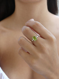 peridot crystal ring for good lucky, august birthstone ring, princess cut rings that wont tarnish or turn green, designer inspired jewelry. Dainty Birthstone rings good quality cheap and cute - Kesley Boutique