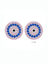 Pink evil eye round earrings with diamond cz -zircon-.925 sterling silver-for sensitive ears, hypo-allergenic, statement evil eye earrings for men and women good lucky earrings and jewelry, protection jewelry and earrings gift ideas black friday designer jewelry sale everyday statement earrings jewelry store in Miami-Brickell-where to shop in Brickell--Kesley-Boutique
