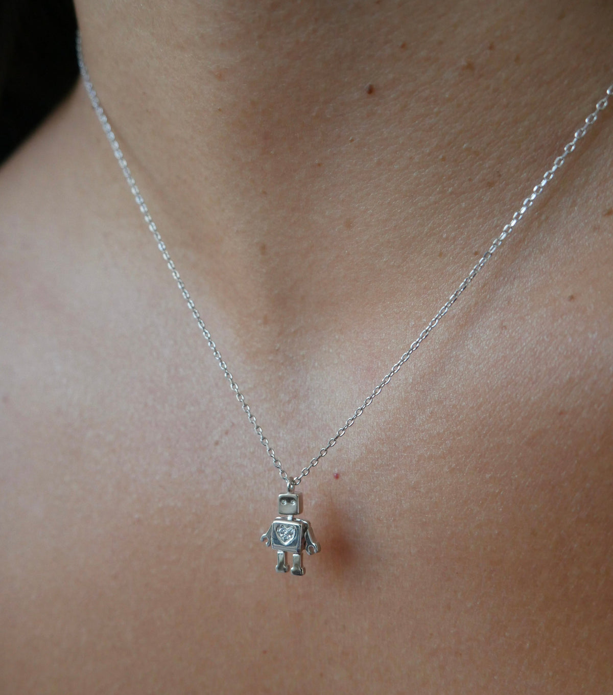 Robot Necklace 925 Sterling Silver Cubic Zirconia Dainty Necklaces Tarnish Free Jewelry KESLEY