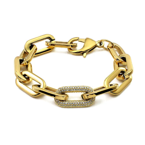 Stainless Steel Link Chain Bracelets for Women Men Crystal Link