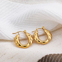 Fashion Glossy Stainless Steel Chunky Hoop Earrings for Women Gold KESLEY