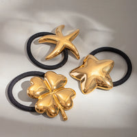 Stainless Steel 18K Gold Plated Glossy Four Clover Chubby Pentagram