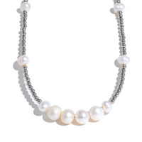 Yhpup High-Grade Metal Beads Natural Pearl Chain Stainless Steel