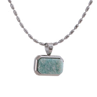 Yhpup Amazonite Square Natural Stone Stylish Pendant Stainless Steel