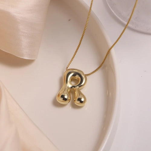 Name Bubble Letter Initial Necklaces Luxury Waterproof Gold Plated Balloon 26 Letter Jewelry Unisex KESLEY