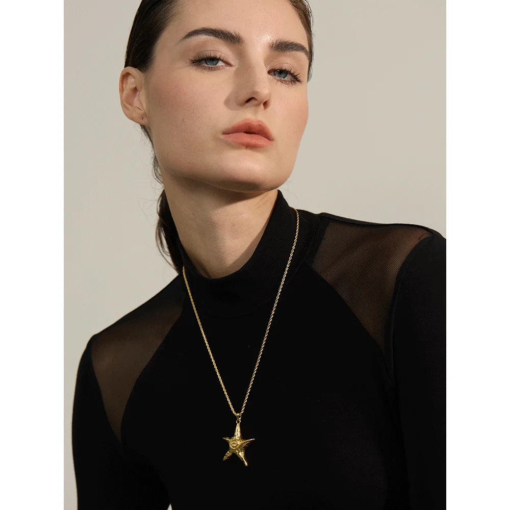 Starfish Pendant Necklace Rust Proof Statement 18K Gold Plated Waterproof Jewelry - KESLEY