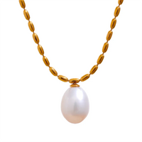 Yhpup Luxury Natural Freshwater Pearl Pendant Stainless Steel Sweet