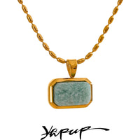 Yhpup Amazonite Square Natural Stone Stylish Pendant Stainless Steel