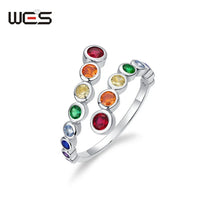 WES 925 Sterling Silver Rings for Women Rainbow Crystal Colorful