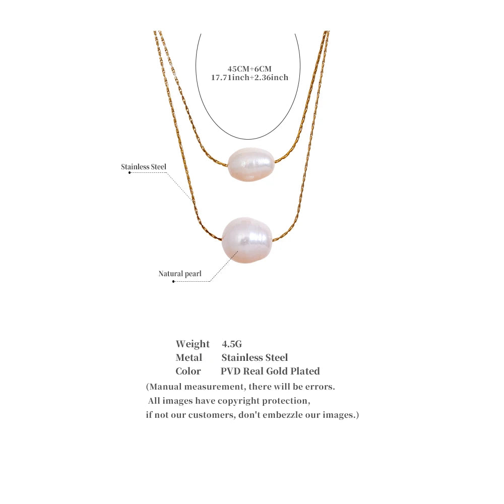 Yhpup Natural Freshwater Pearls Chain Double Layer Overlay Necklace