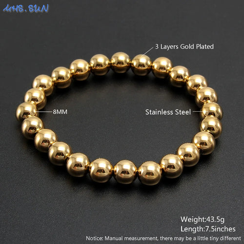 KESLEY Ball Bracelets Trend Stretch Stainless Steel Bracelets Gold Sliver Color 2MM